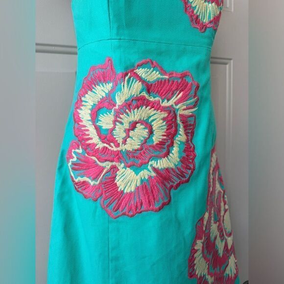 Lilly Pulitzer Bowen Lagoon Green Comb Get It Embroidered Strapless Dress Sz 2 - Picture 4 of 15